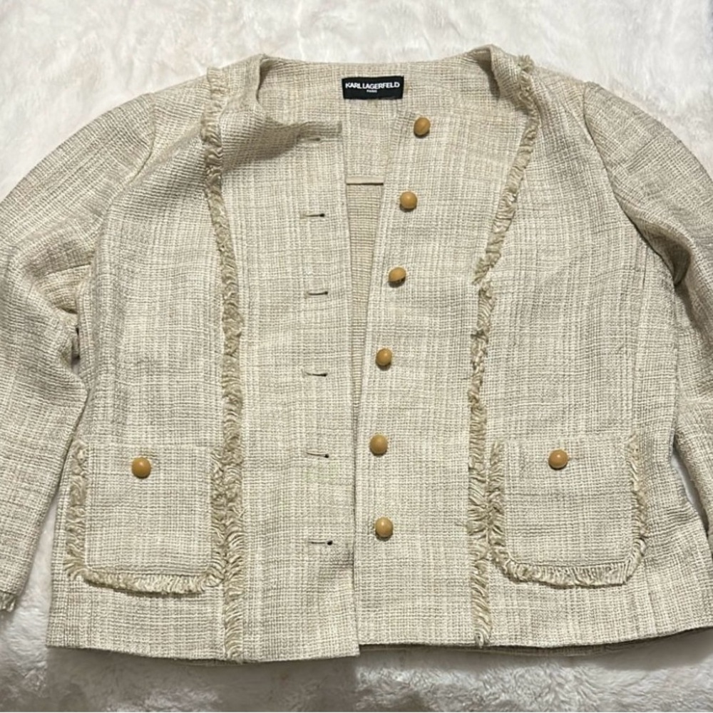 Karl Lagerfeld Cream Tweed Jacket with Gold Buttons